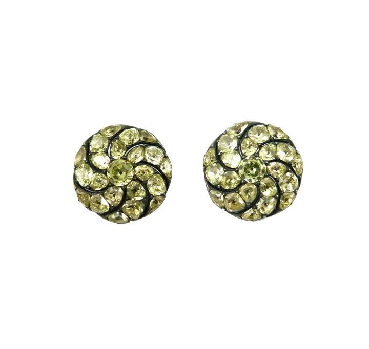 Pair of 18th century chrysolite cluster button brooches